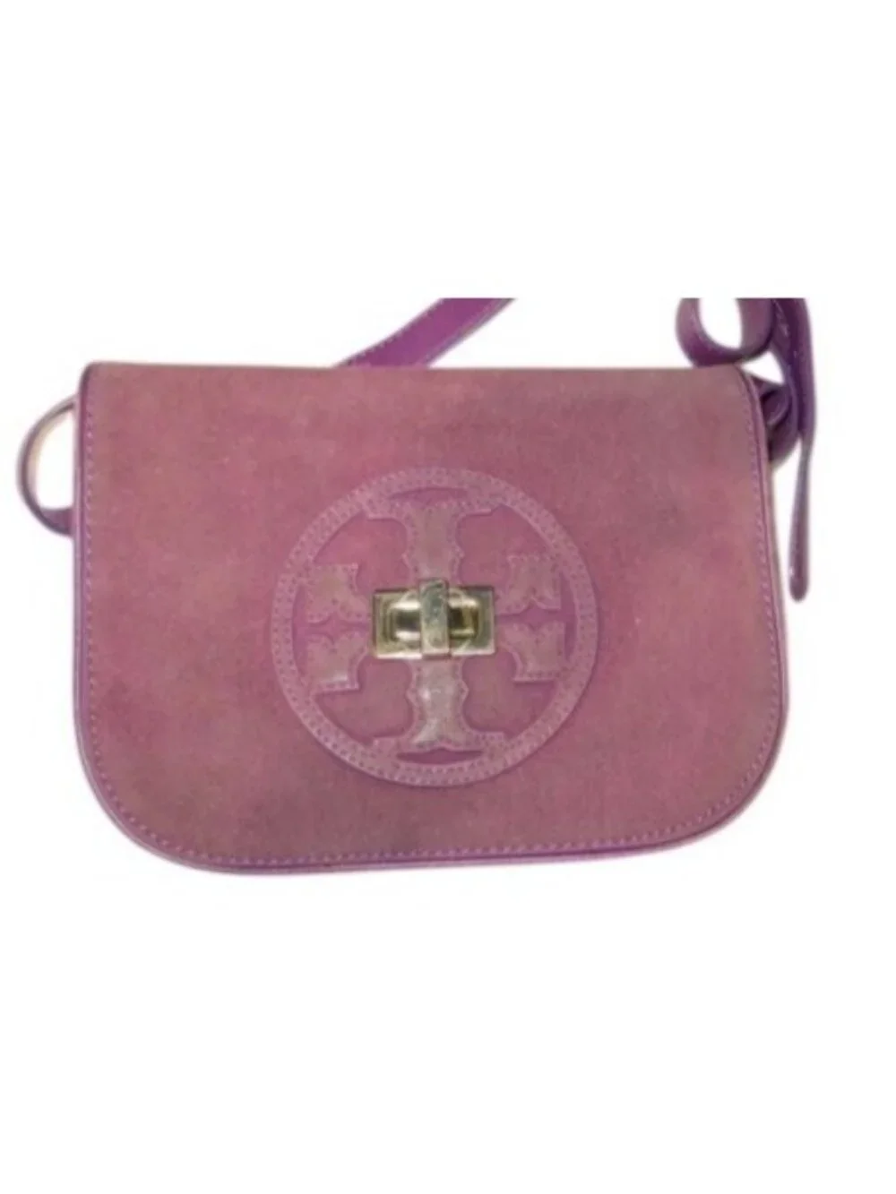 Tory Burch Purple Leather flap Messenger Crossbody Handbag with dustbag